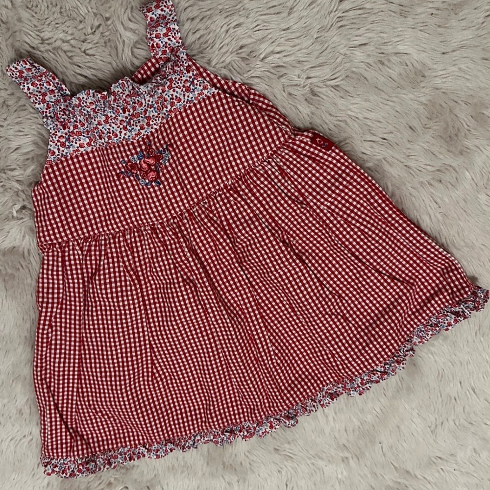 Vintage Gymboree Red Gingham Floral Ruffle Dress 12-18 Mos 2000 Collection Y2K